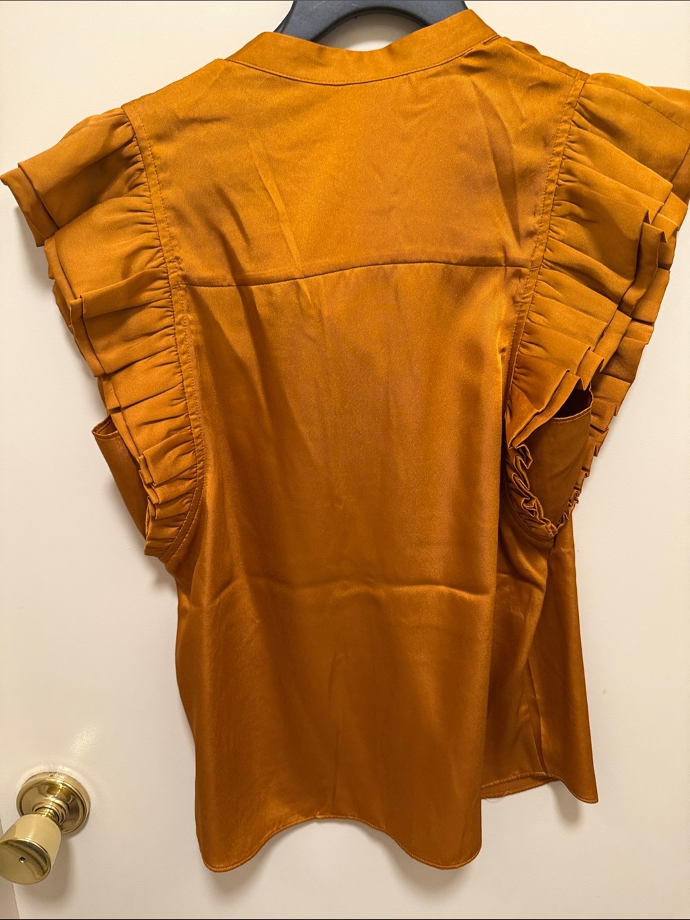 Express Mustard Ruffle Sleeve Button-Front Blouse - Picture 3 of 5